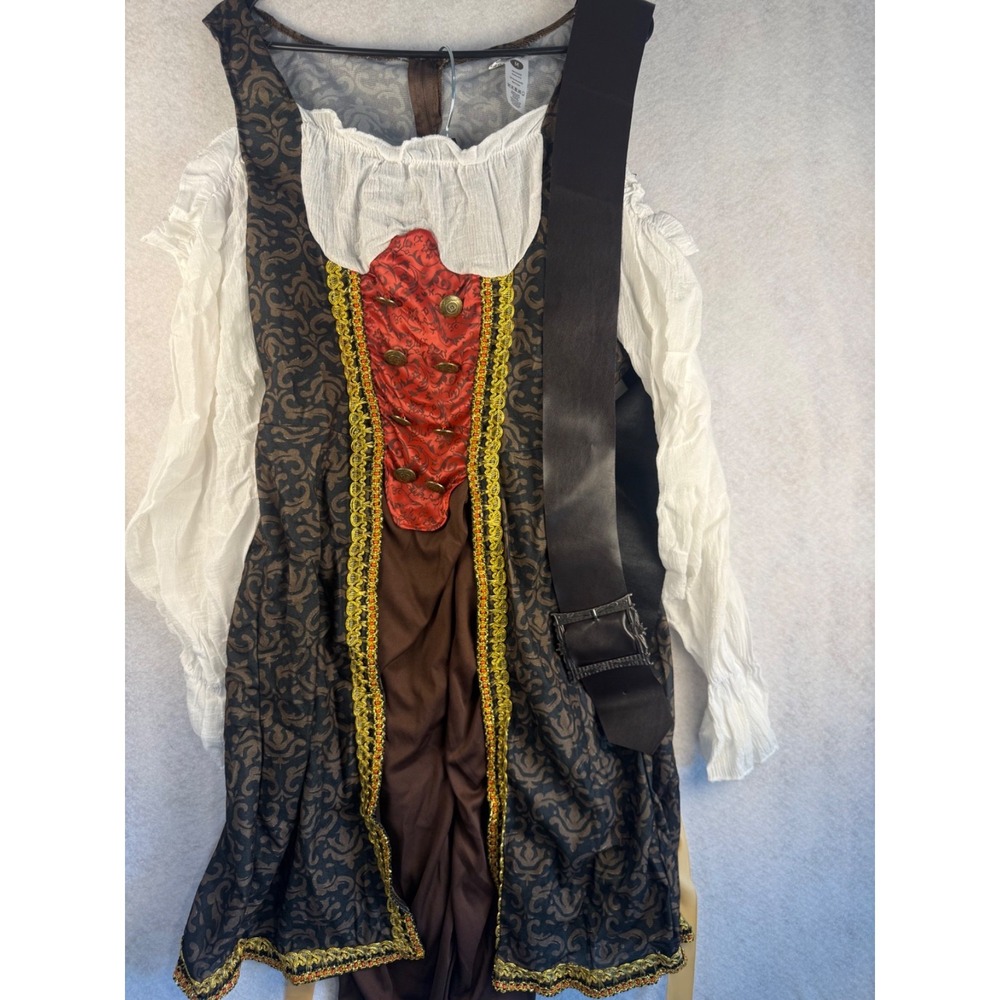 Womens Pirate Costume Medium Brown Red Dress Pants Halloween Adult Buccaneer Out